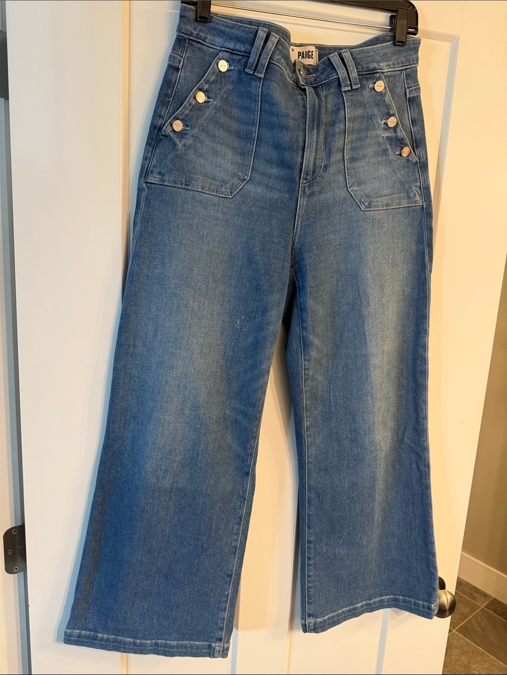 PAIGE Medium Blue Wide-Leg Sailor Pocket Jeans